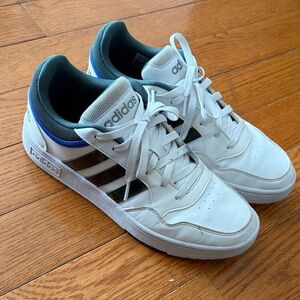 adidas White Leather Low-Top Sneakers with Blue and green Accents